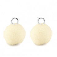 Pompom charm with loop 10mm - Silver-off white